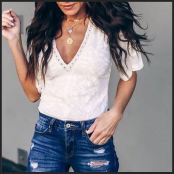 Tops - Embroidered Lace Body Suit